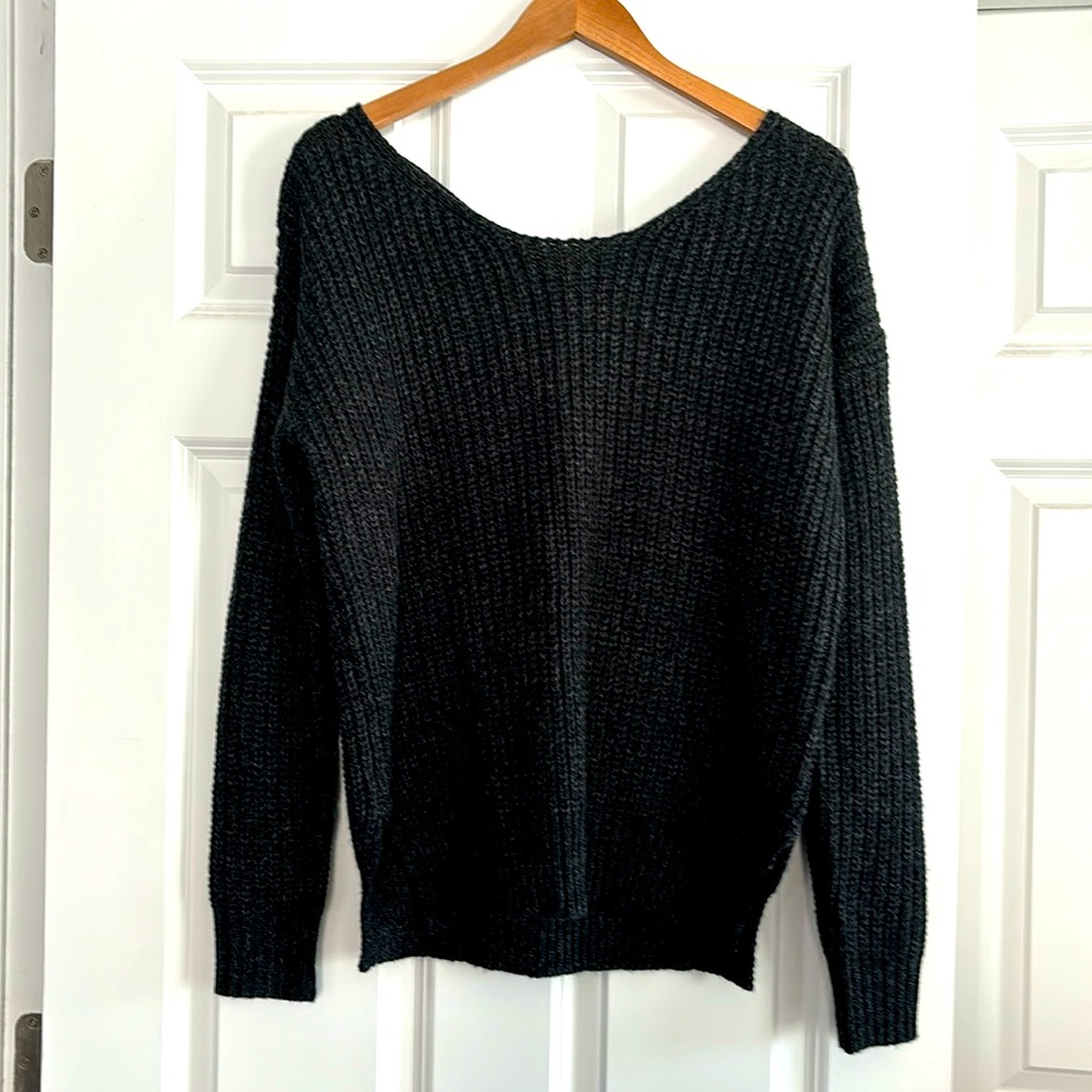 Urban Outfitters Criss Cross Back Sweater Size Small Black (Sparkle and Fade)